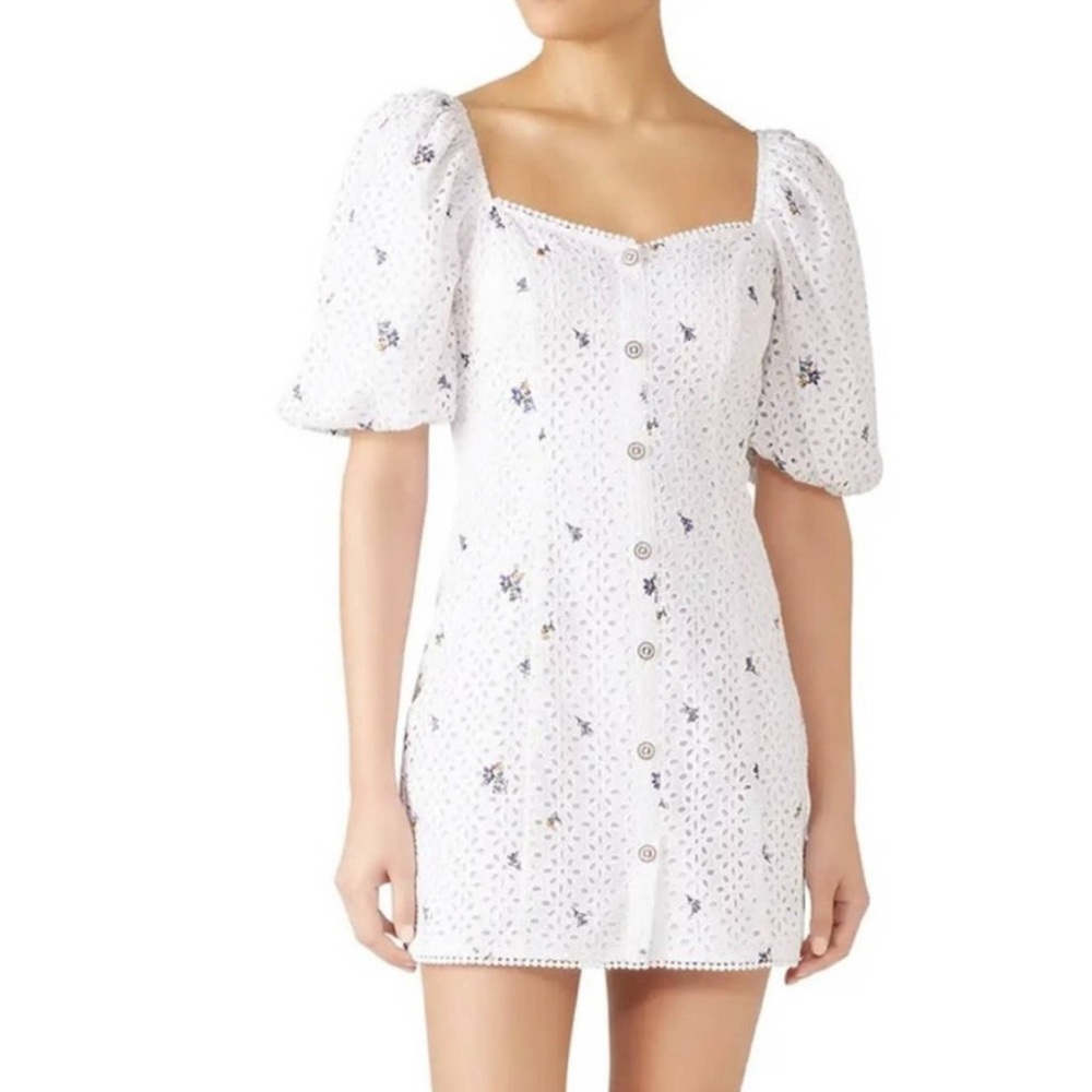 Saylor Dina Eyelet mini cotton floral puff sleeve dress XS